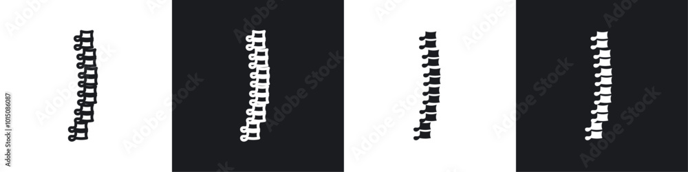 Spine icon vector icon set black filled and outlined style. Spine icon vector icon set black filled and outlined style.