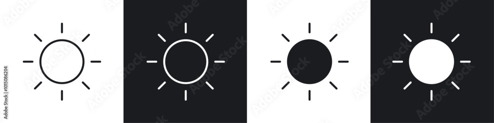 Sun icon vector icon set black filled and outlined style. Sun icon vector icon set black filled and outlined style.