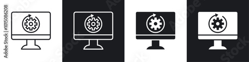 System update icon vector icon set black filled and outlined style.