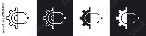 Technology icon vector icon set black filled and outlined style.
