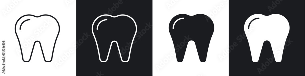 Tooth icon vector icon set black filled and outlined style.