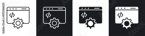 Web development icon vector icon set black filled and outlined style.