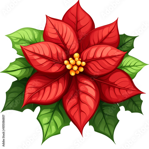 Vibrant Poinsettia Flower with Bright Red Leaves Perfect for Holiday Decorations