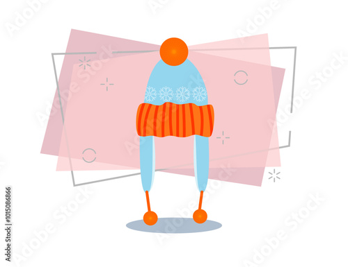 Blue and orange hat illustration. Cloth, accessory, style. Fashion concept. Vector illustration can be used for topics like shopping, wardrobe, winter