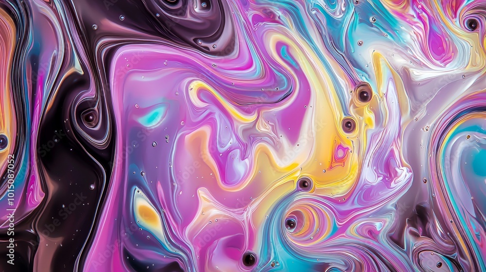 A vibrant abstract swirl of colors featuring shades of purple, yellow, and blue, creating a mesmerizing fluid effect.