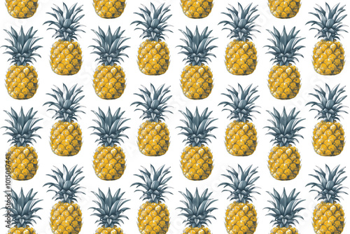 Pattern of pineapple fruit on white background in the style of a vector illustration