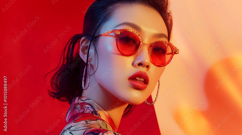 chinese women with julery over red background chinese women with julery over red background
