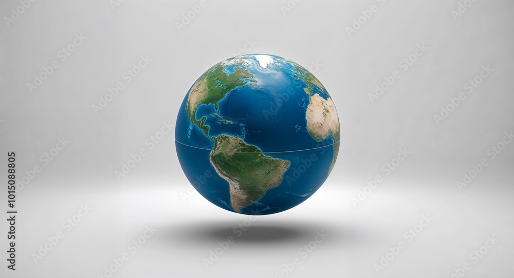 Fototapeta premium 3D planet Earth globe floating on a plain white background.