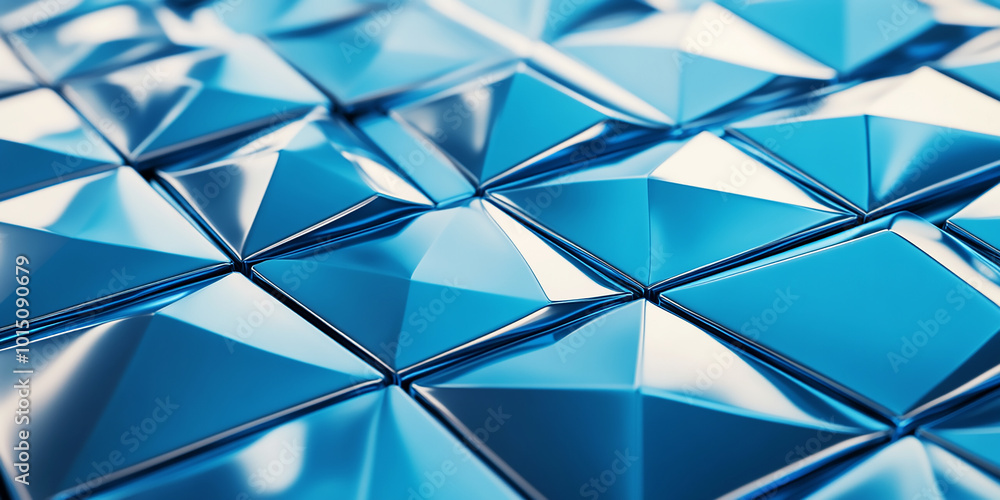 Dimensional Rhythm 3D Blue Triangular Tiles on a Glossy Surface. Generative AI Dimensional Rhythm 3D Blue Triangular Tiles on a Glossy Surface. Generative AI
