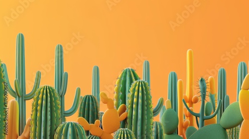 Digital 3d cactus border plant abstract graphic poster web page PPT background. Nature and botany concept for design, invitations, and print. wallpaper with copy space photo