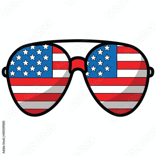 a USA flag covering a pair of aviator sunglasses vector art