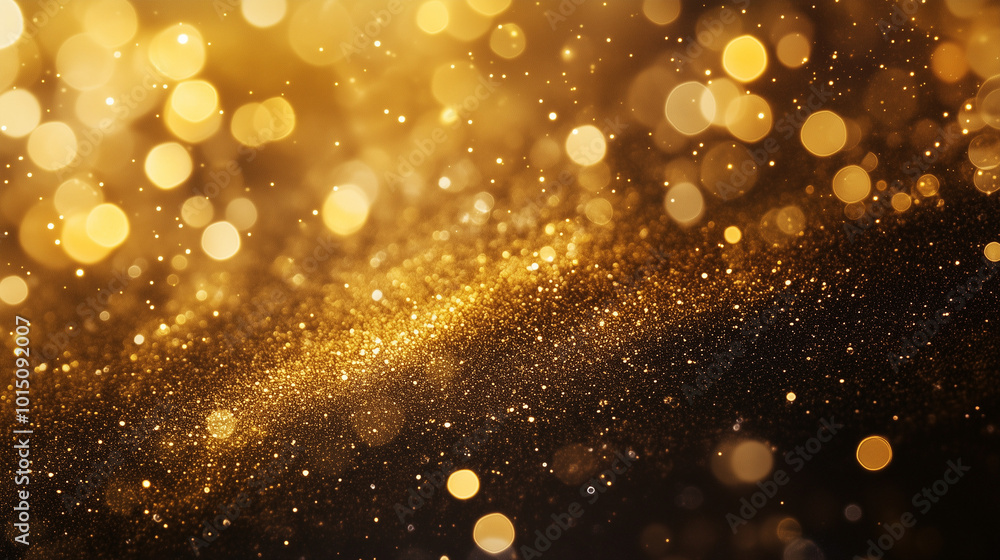 Naklejka premium Abstrakcyjne tło z złotymi błyskotkami tworzy urzekającą atmosferę, w której ciepłe, metaliczne odcienie przenikają się nawzajem.