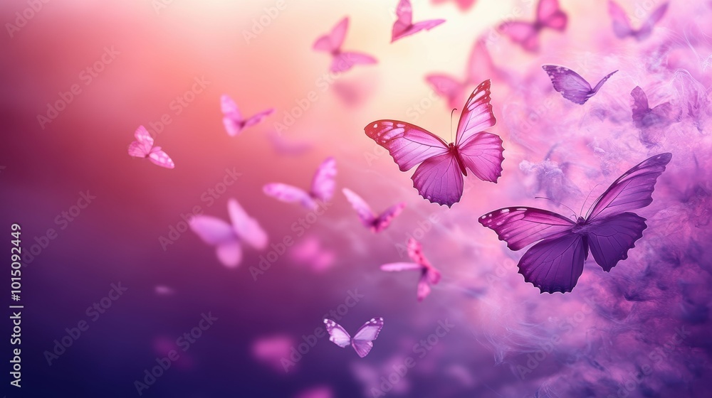 Emotional release butterflies emerging from silhouette, gentle lilac gradient Emotional release butterflies emerging from silhouette, gentle lilac gradient
