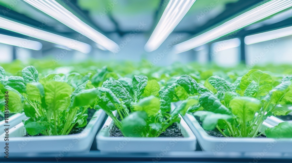 Close-up of Green Leafy Plants Growing in a Hydroponic System under Artificial Light Close-up of Green Leafy Plants Growing in a Hydroponic System under Artificial Light