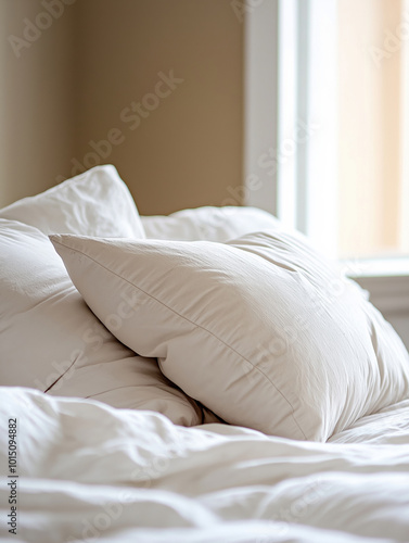 Close up of white pillow on bed