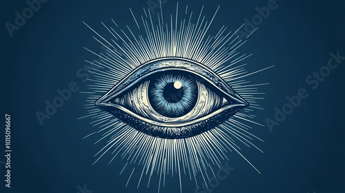 Intricate Vintage Tattoo Flash of the Eye of Providence: A Masonic Symbol Representing the New World Order in Engraved Style, Unveiling the Mysteries of Conspiracy Theories and Esoteric Beliefs