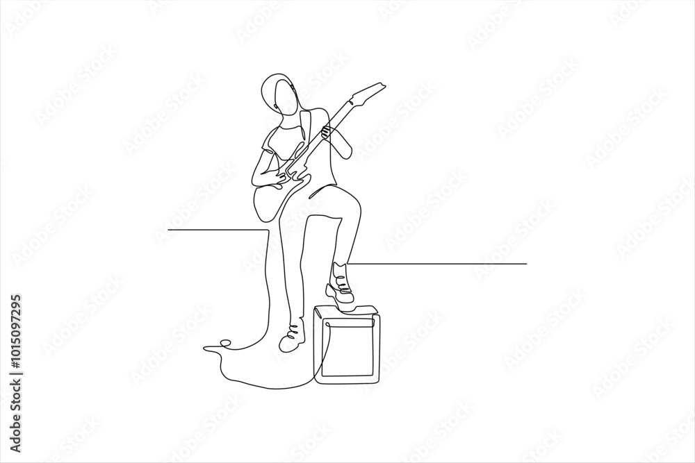 continuous line drawing of a musician playing guitar continuous line drawing of a musician playing guitar
