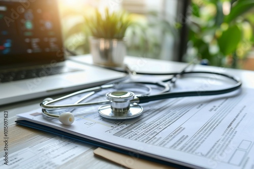 Stethoscope and Medical Documents on Desk