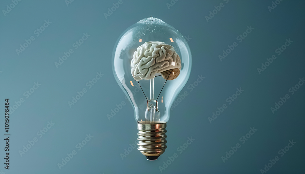 A light bulb with a brain inside symbolizes cognitive power and creative ideas A light bulb with a brain inside symbolizes cognitive power and creative ideas