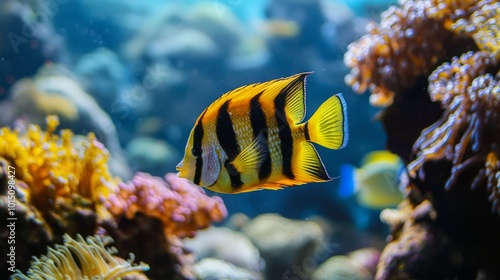 Tropical sea fish, Close-up of marine life encountered while diving. Fish swimming in a coral reef