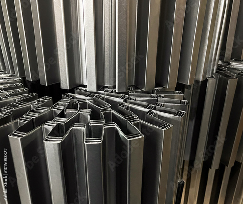 photo of stacked metal or iron as a concept of constuction background.