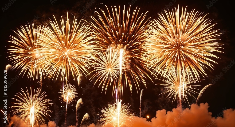 Shimmering golden fireworks bursting in the air with brilliance Shimmering golden fireworks bursting in the air with brilliance