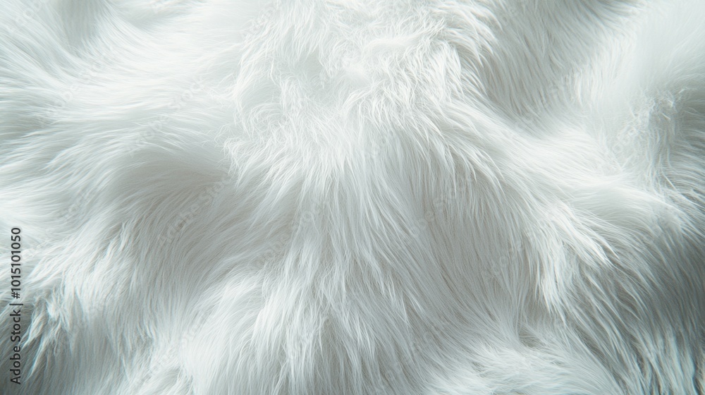 Detailed shot of white faux fur, emphasizing its soft and fluffy texture, perfect for fashion, interior design, or textile marketing Detailed shot of white faux fur, emphasizing its soft and fluffy texture, perfect for fashion, interior design, or textile marketing