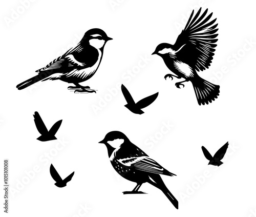 set of silhouettes of birds