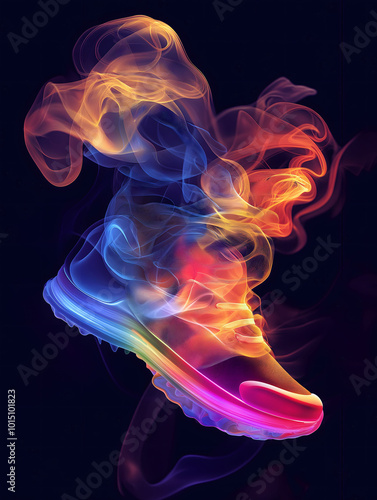 Illustration of colorful smoke in the shape of shoe