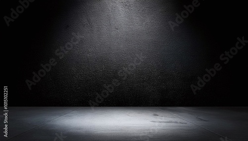 Empty space of Studio dark room black concrete wall and spotlight with concrete floor for product promotion