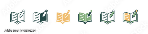 open book and pencil icon set education study writing task vector school literature learning signs illustration for web and app