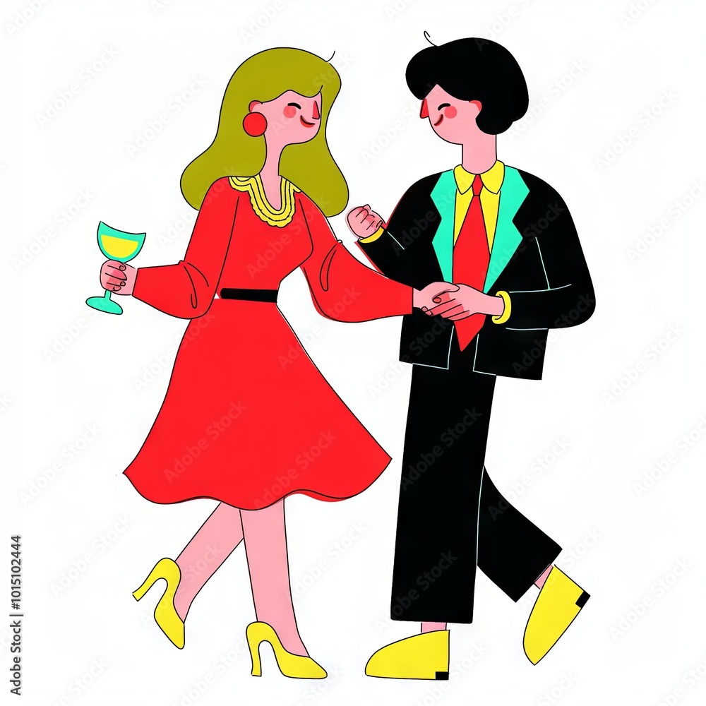 Elegant Woman in Red Dress at Networking Event Flat design illustration Elegant Woman in Red Dress at Networking Event Flat design illustration