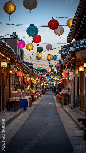 traditional Korean lunar new year celebration Seollal background eating and exchanging gifts in hanok