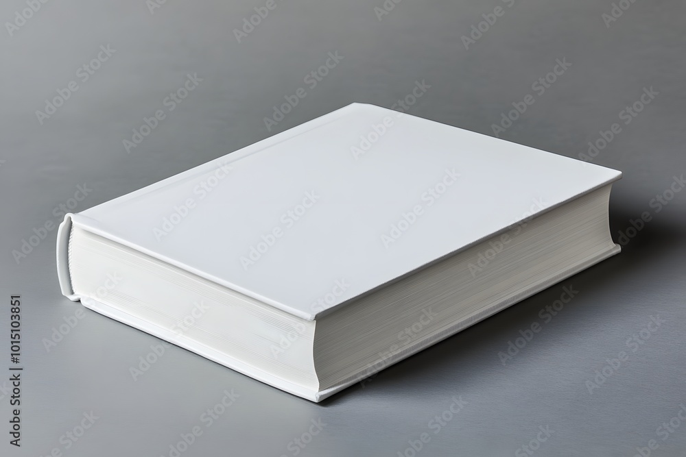 A plain, closed book with a white cover resting on a gray surface, offering a minimalistic and neutral aesthetic. A plain, closed book with a white cover resting on a gray surface, offering a minimalistic and neutral aesthetic.