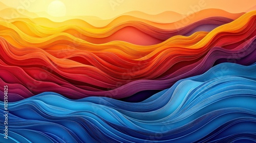 Colorful Waves and Sunset