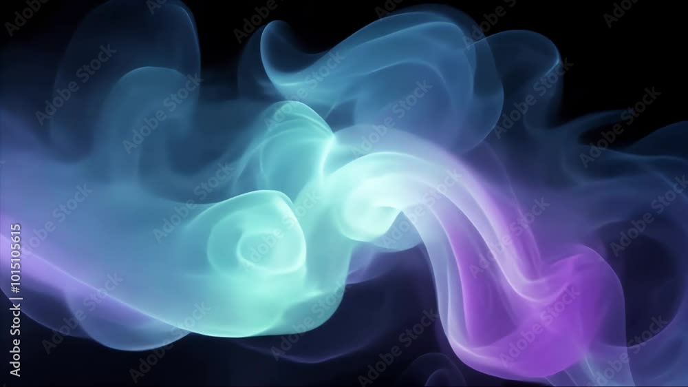 Glowing, iridescent vapor waves slowly undulating and rolling, shifting in color as they dissolve into the black background Glowing, iridescent vapor waves slowly undulating and rolling, shifting in color as they dissolve into the black background