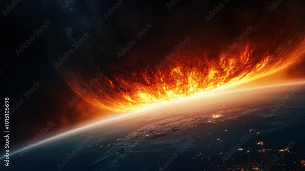 Asteroid Destroying Earth in a Fiery Catastrophic Event Asteroid Destroying Earth in a Fiery Catastrophic Event