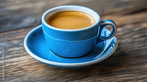 Blue Coffee Cup on Wooden Table