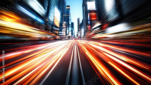 Speeding Light Trails Through the Night City Streets
