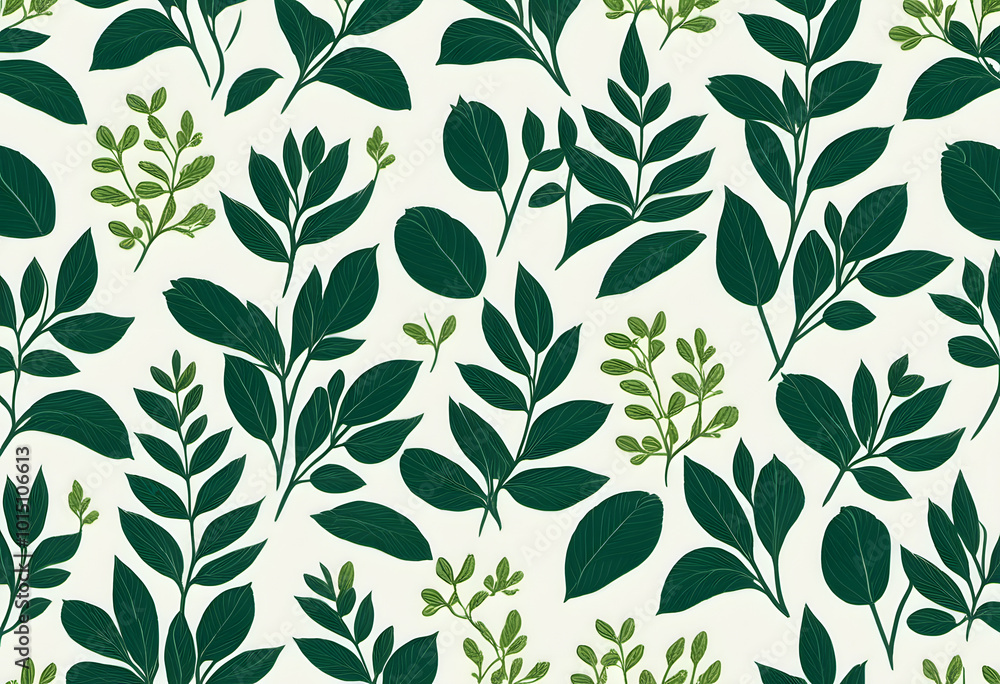 A seamless pattern featuring various green leaves on a light background. The design showcases a variety of leaf shapes and sizes, creating a lush and vibrant botanical theme. A seamless pattern featuring various green leaves on a light background. The design showcases a variety of leaf shapes and sizes, creating a lush and vibrant botanical theme.