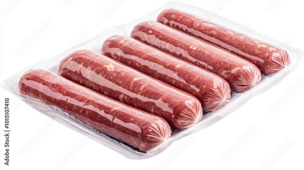 Pack of raw hot dogs neatly arranged on a white background, crisp and clear with clipping path for easy use in design Pack of raw hot dogs neatly arranged on a white background, crisp and clear with clipping path for easy use in design