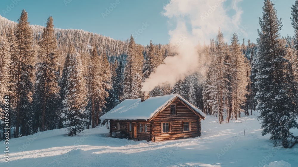 Cozy Log Cabin in a Snowy Forest Setting Cozy Log Cabin in a Snowy Forest Setting
