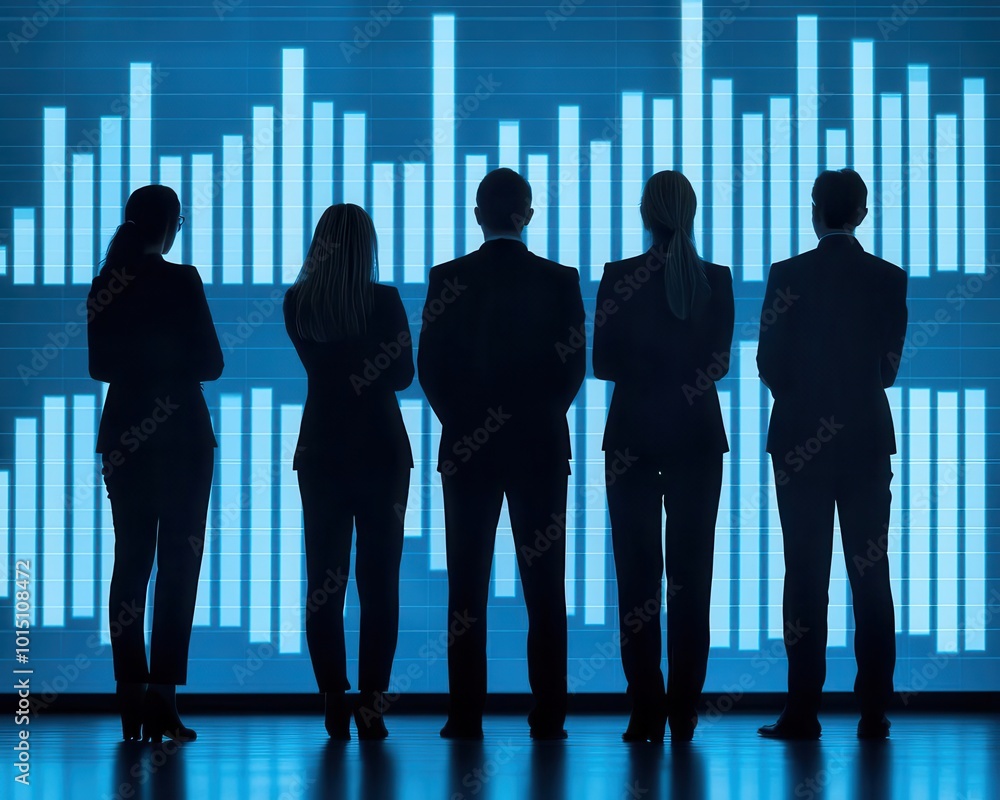 Leadership team standing in front of a large digital screen, reviewing the meeting agenda, glowing graphs reflecting key points, photorealistic Leadership team standing in front of a large digital screen, reviewing the meeting agenda, glowing graphs reflecting key points, photorealistic