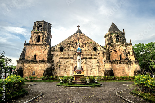 Miag-ao Church, Iloilo, Philippines. An 18th-century place of worship built by Spanish Catholic missionaries featuring Baroque architecture considered UNESCO world heritage site