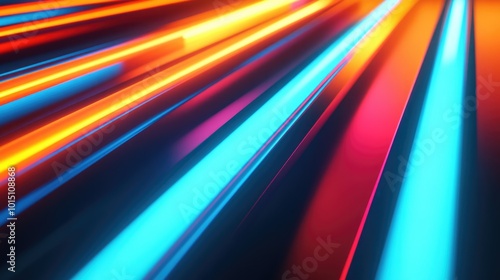 Vibrant Neon Light Swirls in Blue  Turquoise  and Orange Shades. 3D Render Background for Futuristic Motion Design