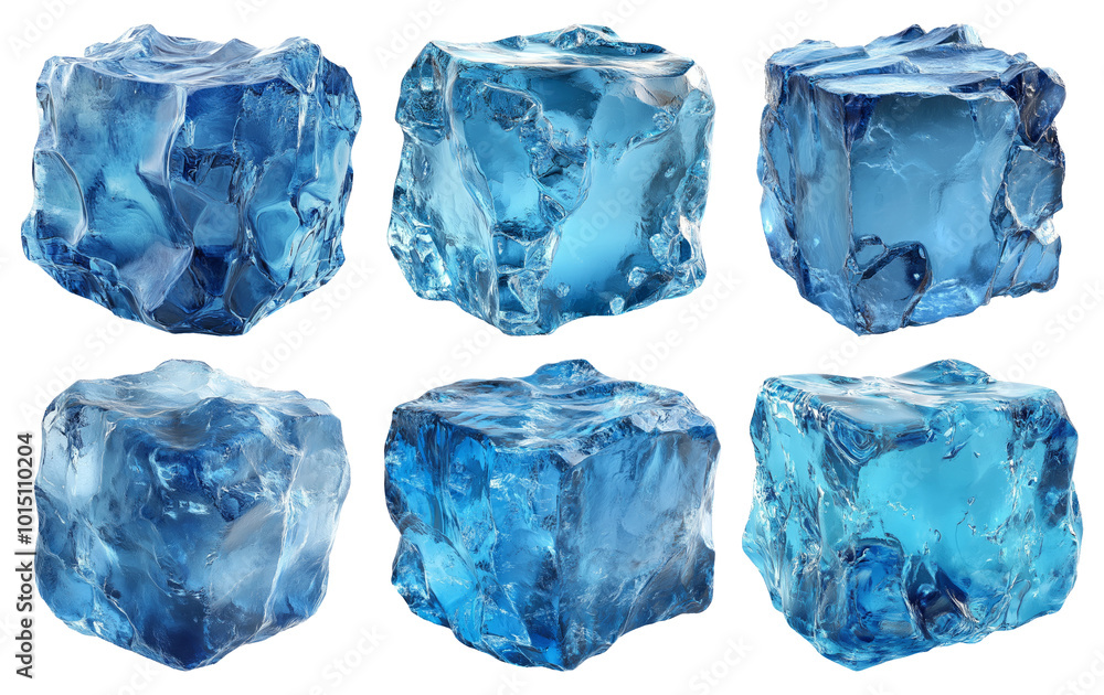 Blue ice cubes in transparent form isolated on transparent background Blue ice cubes in transparent form isolated on transparent background