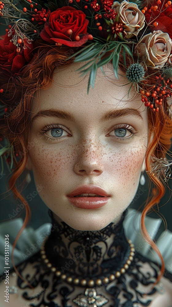 Portrait of a Woman with Red Hair and Floral Crown Portrait of a Woman with Red Hair and Floral Crown