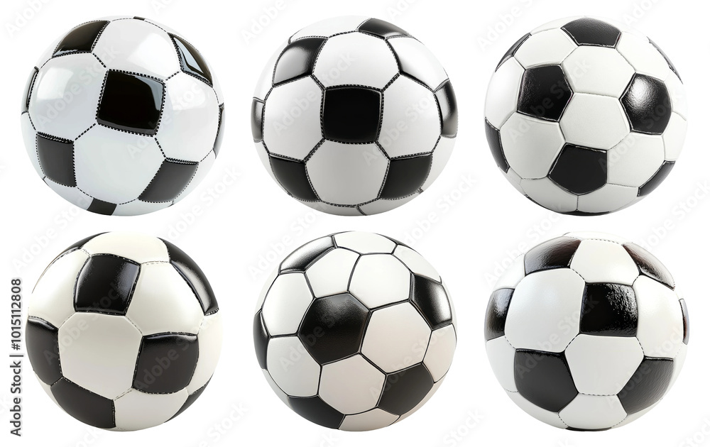 Set of soccer balls in black and white isolated on transparent background Set of soccer balls in black and white isolated on transparent background