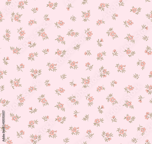 Vector seamless pattern. Pretty pattern in small flowers. Small rose pink flowers. Light pink background. Ditsy floral background. Vintage template for fashion prints. Stock vector.