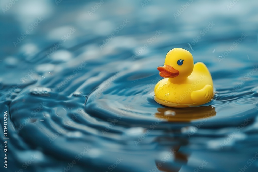 whimsical yellow rubber duck floating on rippling water, playful toy concept whimsical yellow rubber duck floating on rippling water, playful toy concept